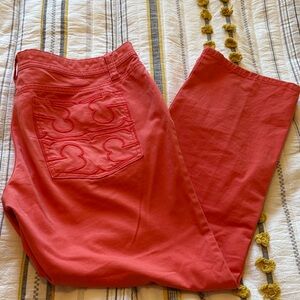 Tory Burch Coral Red Pants with Branded Waist Tag